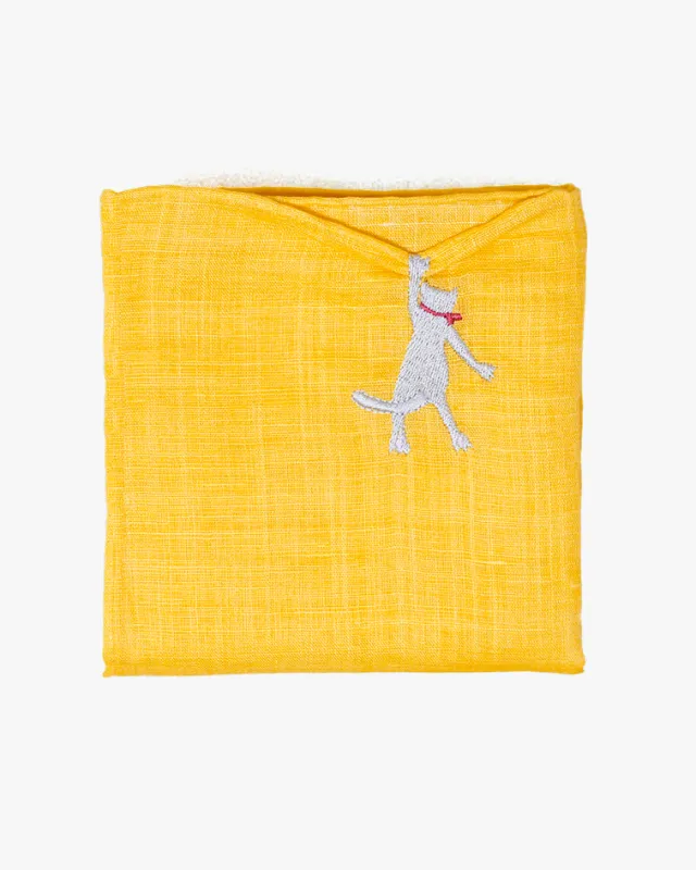 Japanese Handkerchief, Hikkomi, Yellow with White Cat sold by Kiriko