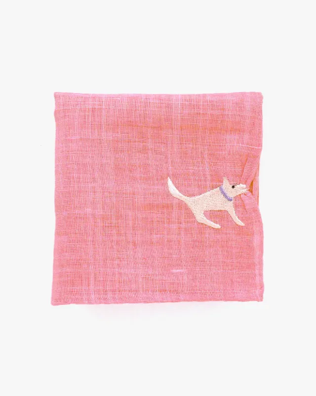 Japanese Handkerchief, Hikkomi, Salmon with White Dog sold by Kiriko