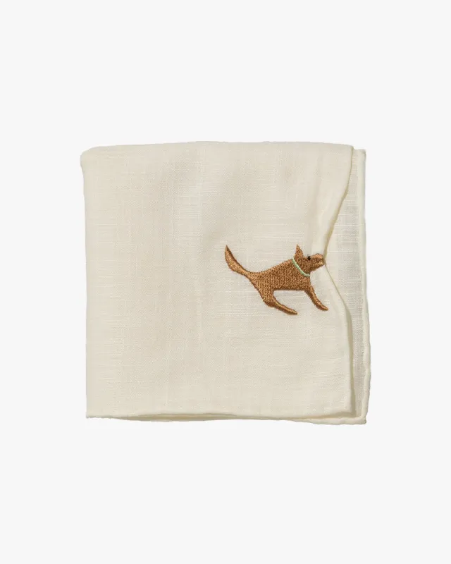 Japanese Handkerchief, Hikkomi, Cream with Brown Dog sold by Kiriko