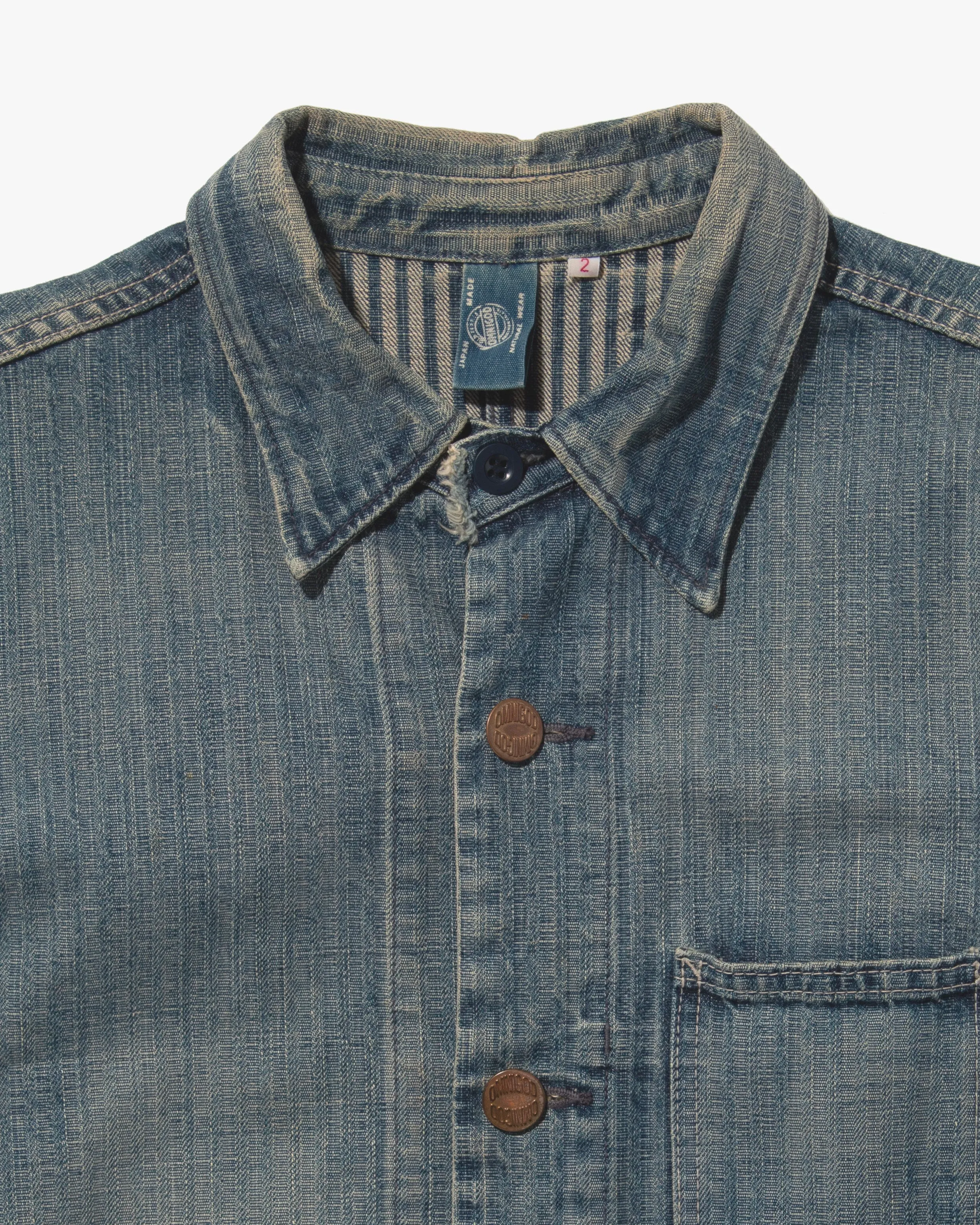 Japanese Repro Denim Chore Coat, L, Omnigod, Striped Lining sold by Kiriko product image thumbnail 2