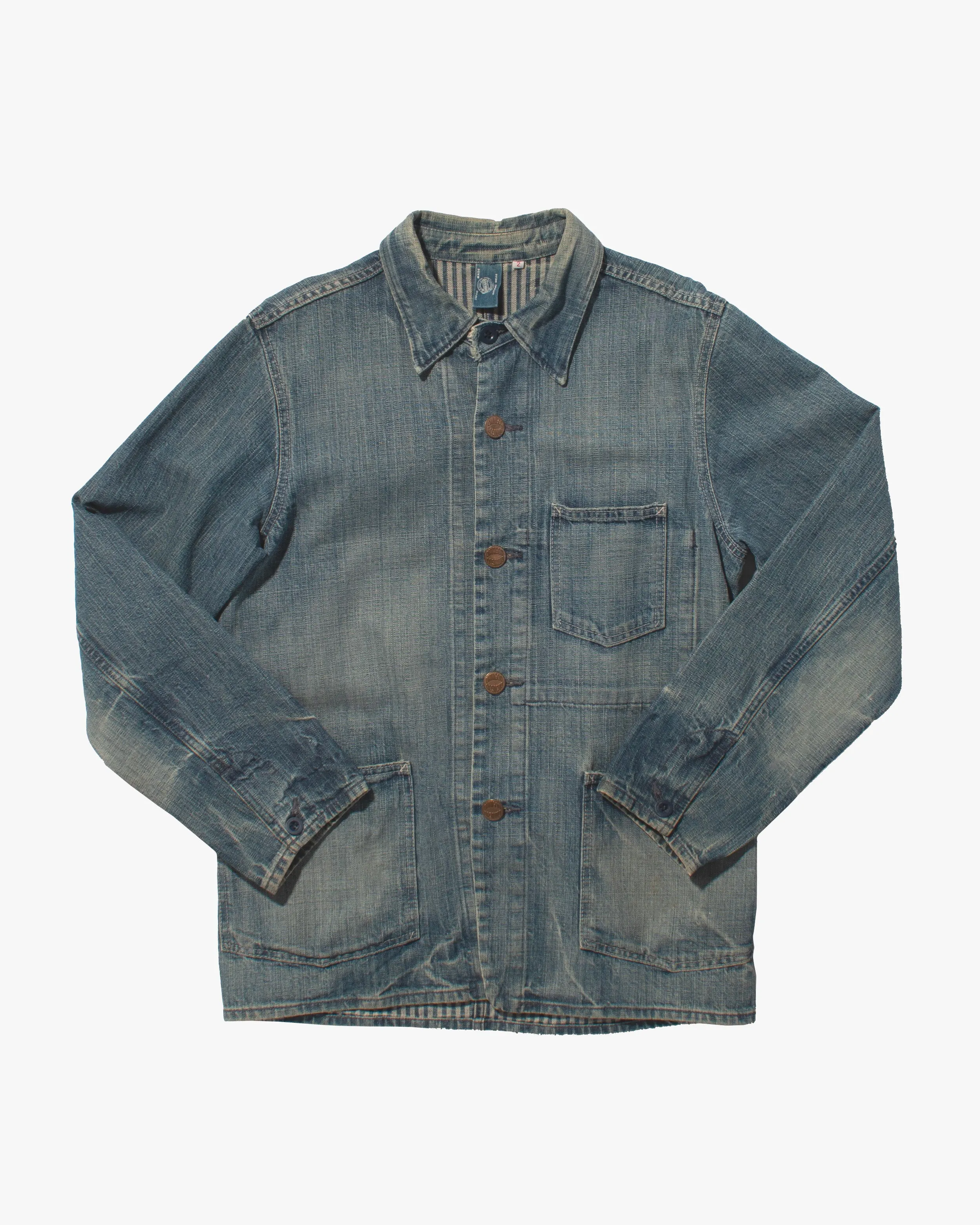 Japanese Repro Denim Chore Coat, L, Omnigod, Striped Lining sold by Kiriko