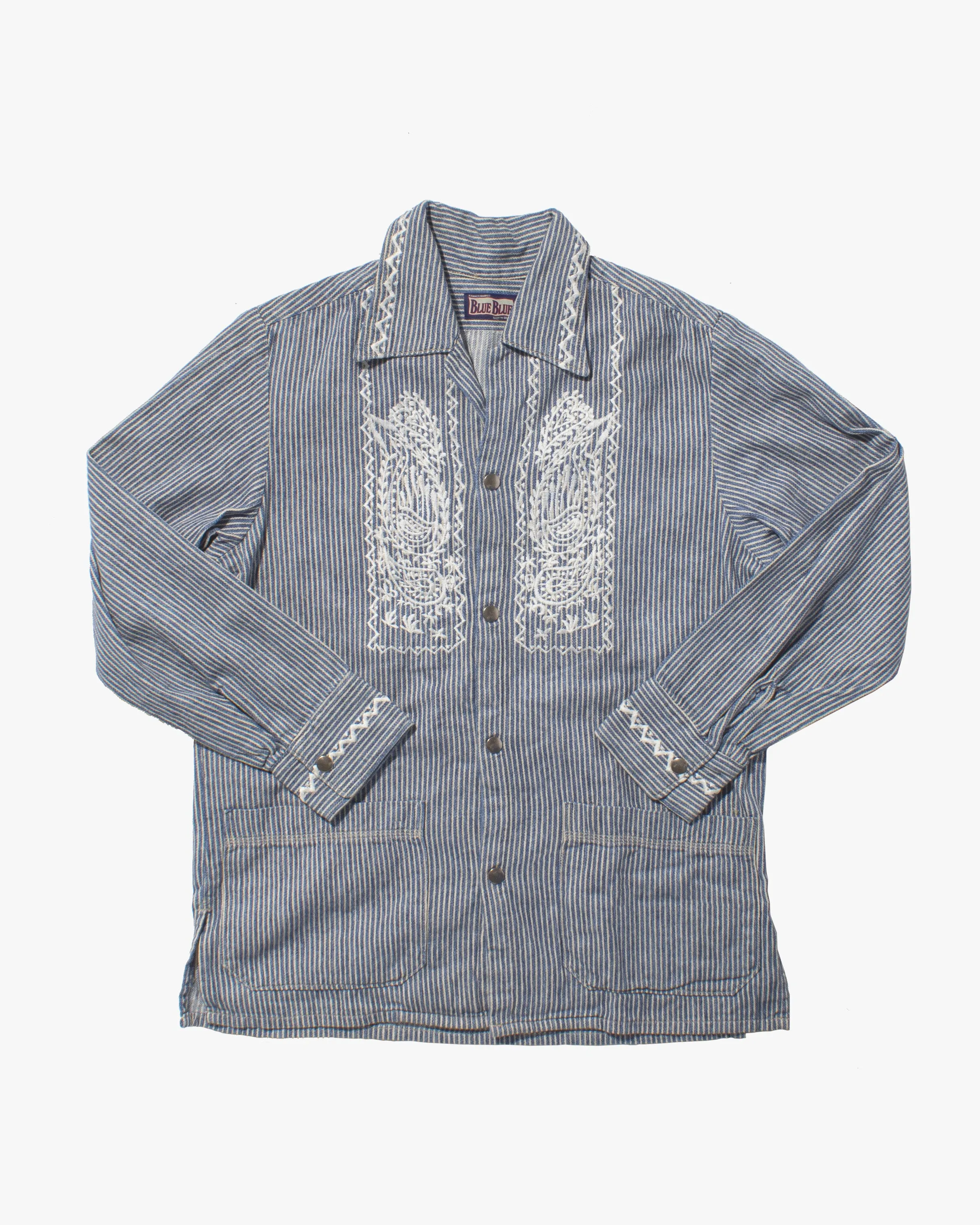 Japanese Repro Chore Coat, L, Seilin, Striped with Embroidered Paisley sold by Kiriko