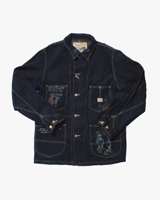 Japanese Repro Denim Jacket, Sugar Cane, Engineer Illustrations - XL sold by Kiriko
