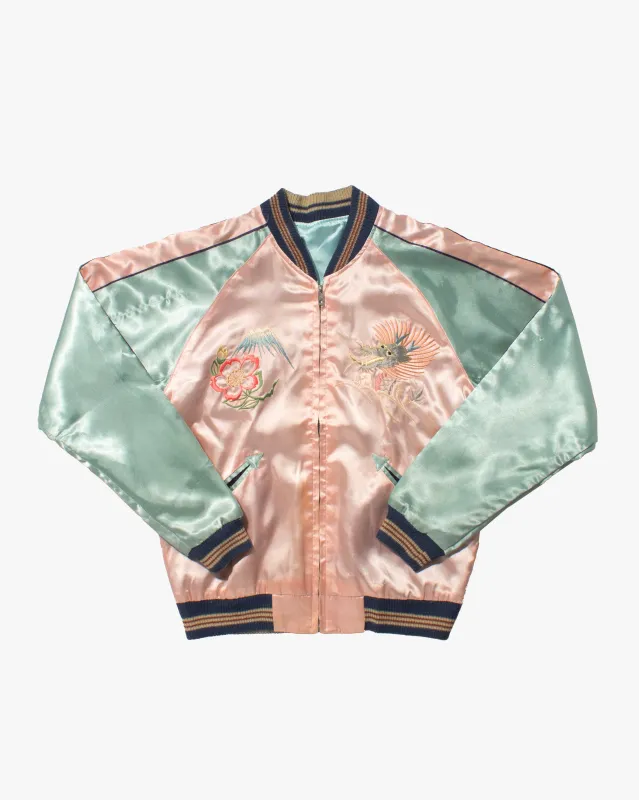 Japanese Repro Souvenir Jacket, Reversible, M, Pink Dragon with Tiger sold by Kiriko