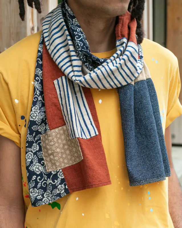 Kiriko Original Modern Patchwork Scarf, Kiku Karakusa with Shima and Asanoha sold by Kiriko