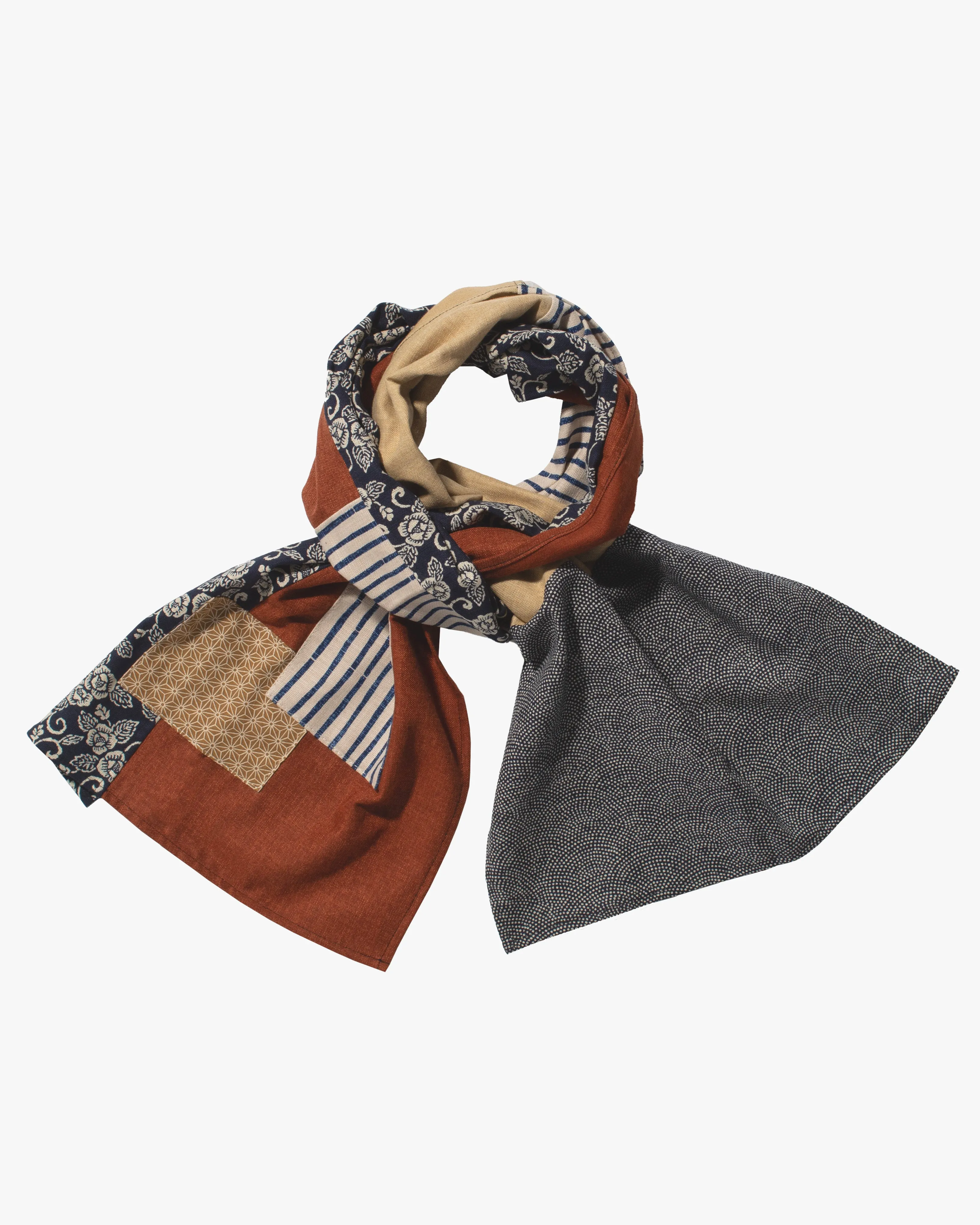 Kiriko Original Modern Patchwork Scarf, Kiku Karakusa with Shima and Asanoha sold by Kiriko product image thumbnail 3