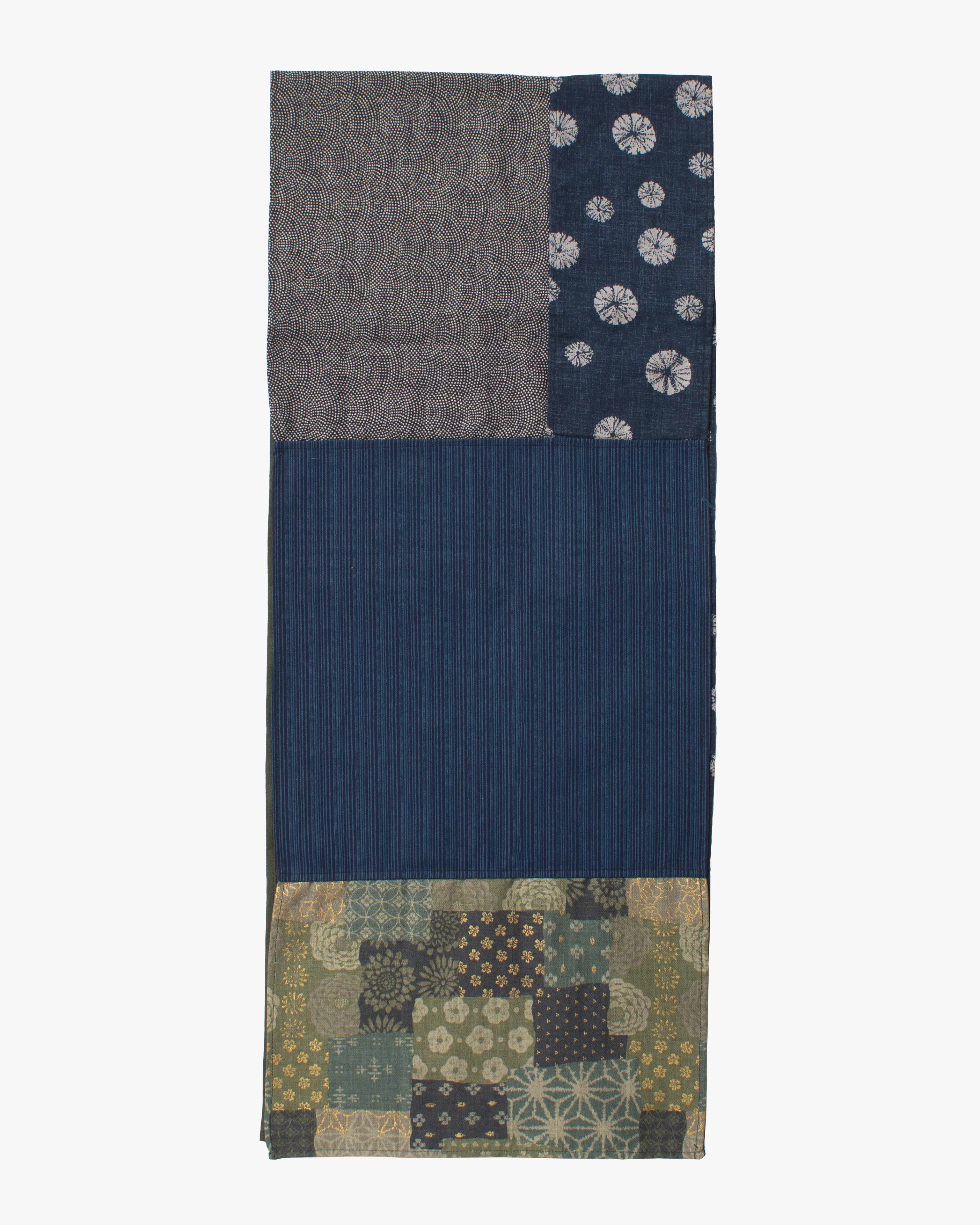 Kiriko Original Modern Patchwork Scarf, Sage and Gold with Indigo Kumo Shibori sold by Kiriko product image thumbnail 5
