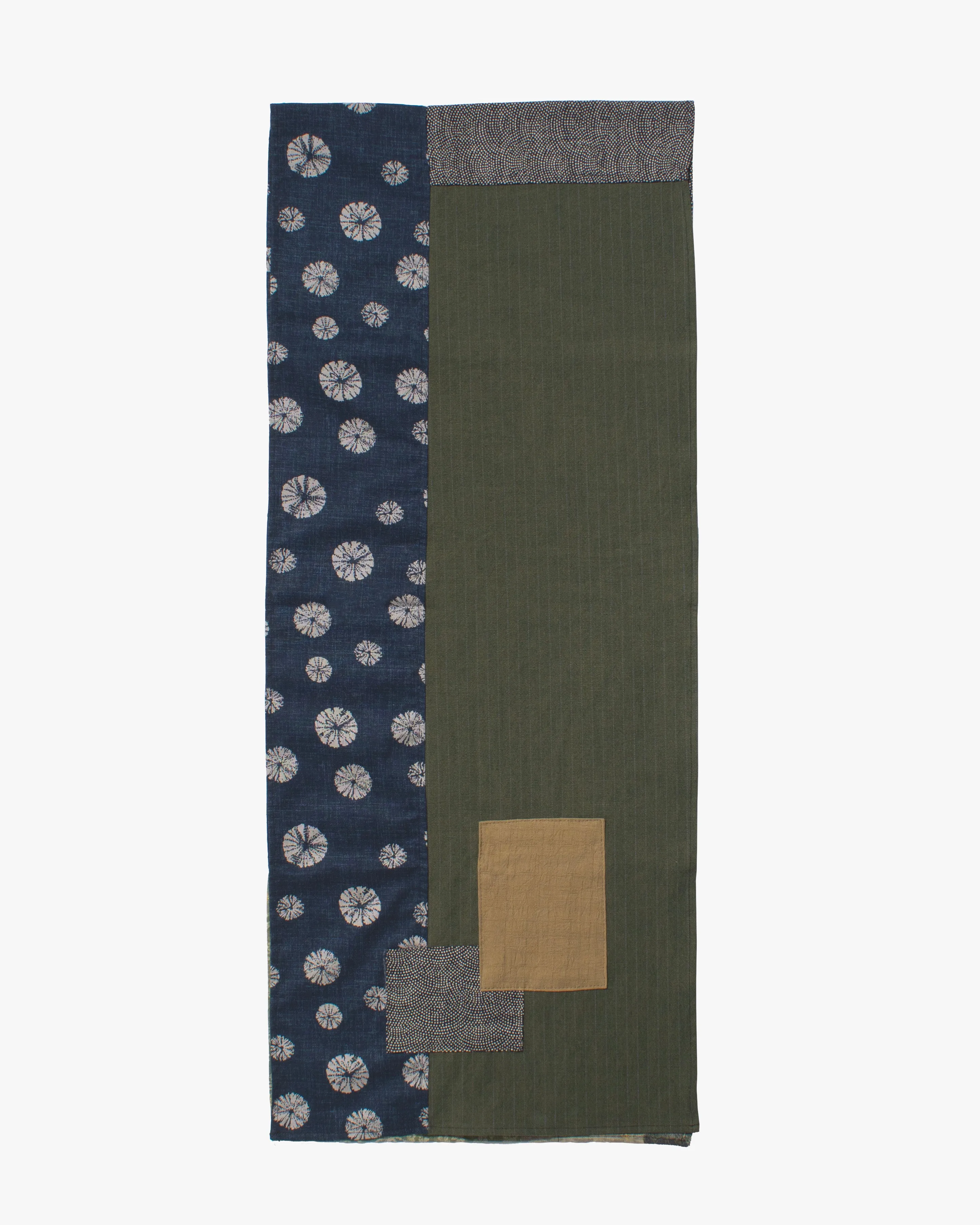 Kiriko Original Modern Patchwork Scarf, Sage and Gold with Indigo Kumo Shibori sold by Kiriko product image thumbnail 4