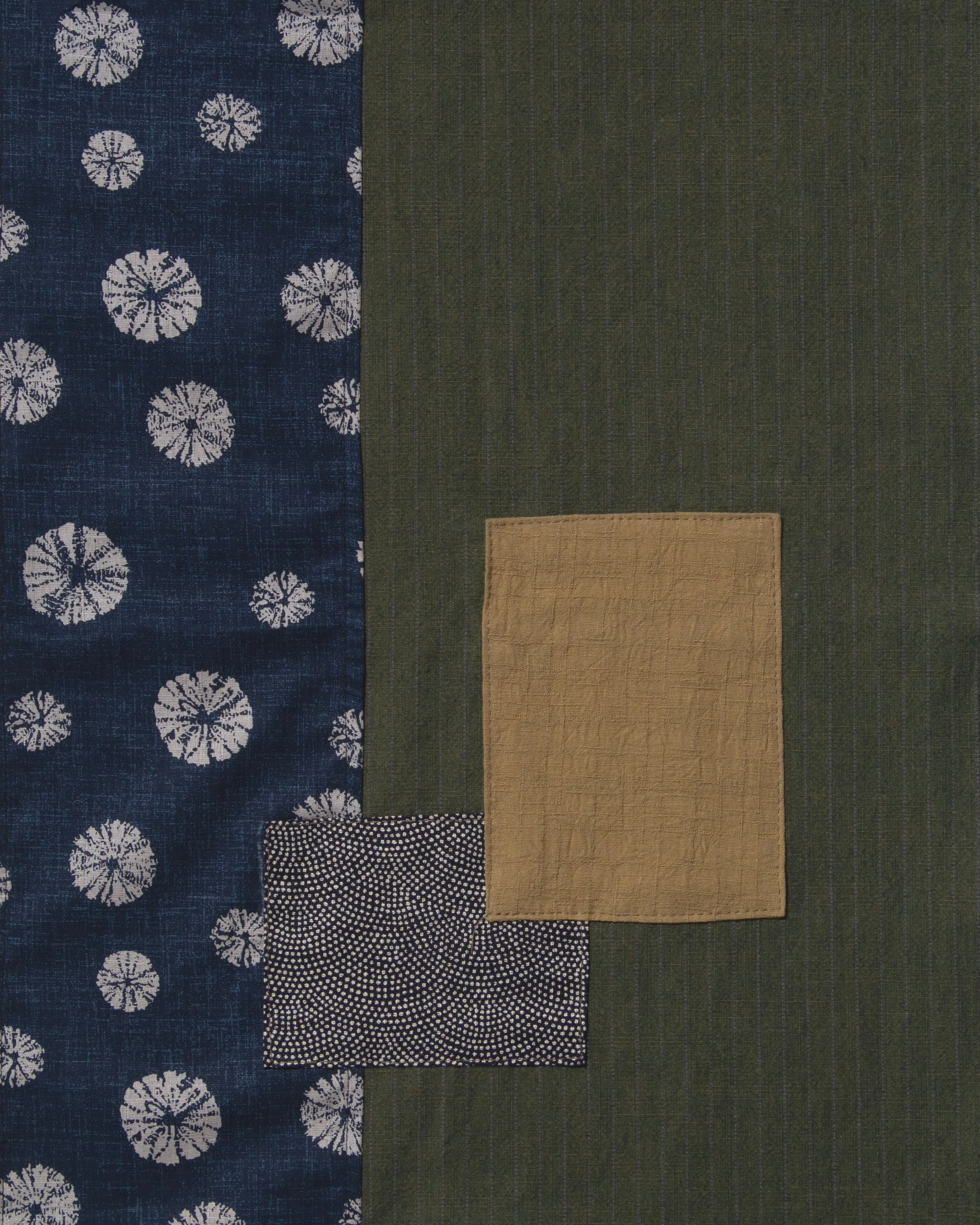 Kiriko Original Modern Patchwork Scarf, Sage and Gold with Indigo Kumo Shibori sold by Kiriko product image thumbnail 2