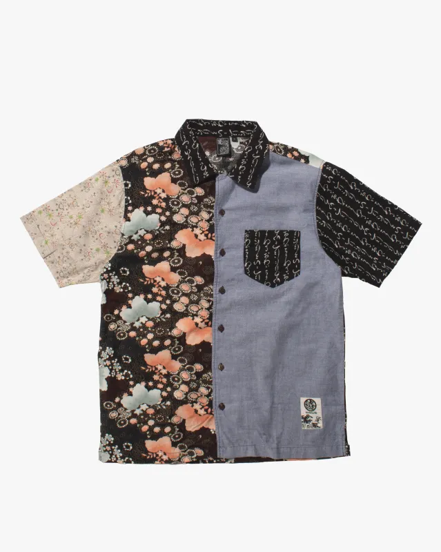 Japanese Repro Button Up Shirt, Namiasobi, Patterned Panels sold by Kiriko