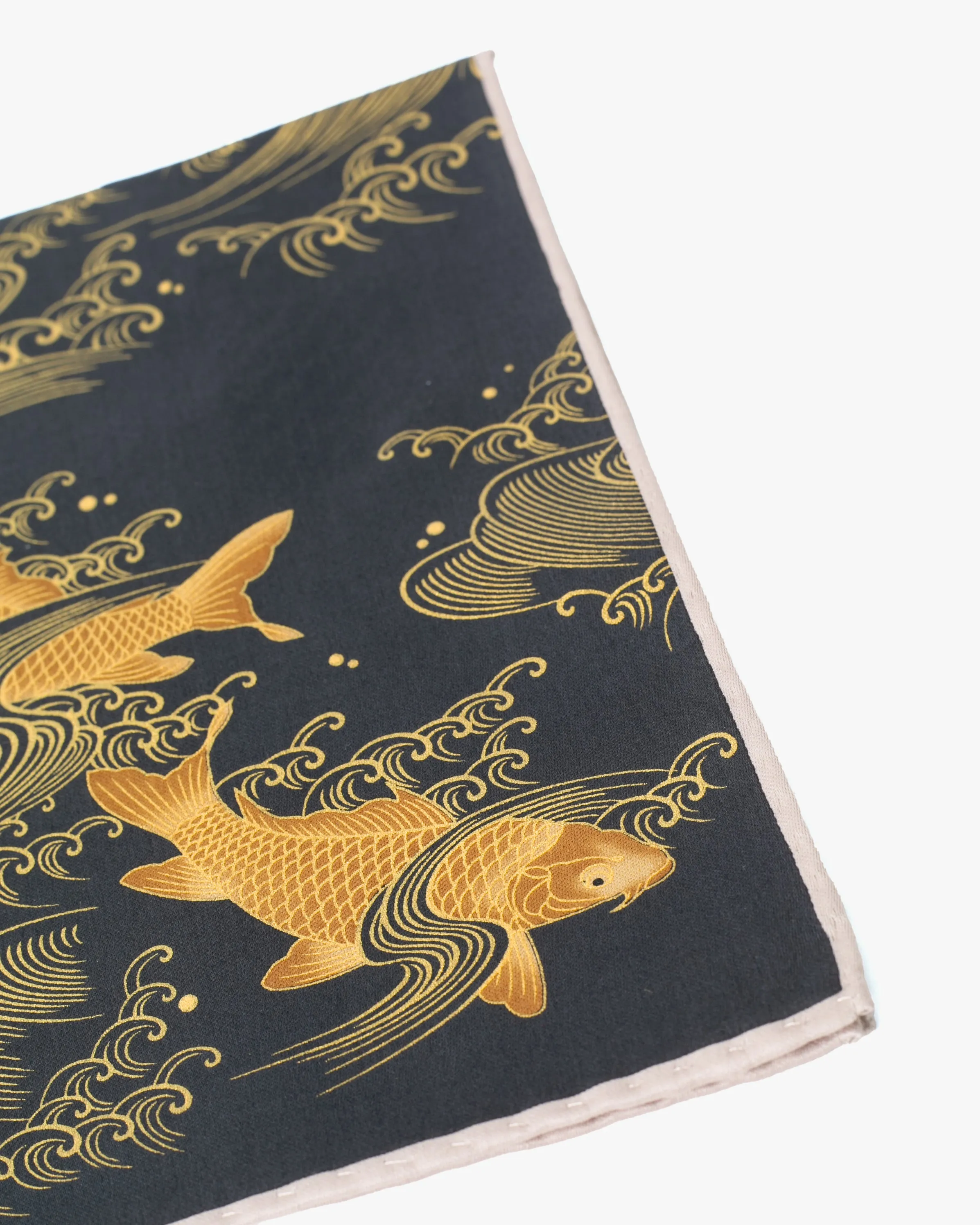 Japanese Handkerchief, Classic, Black and Gold Carp sold by Kiriko product image thumbnail 2