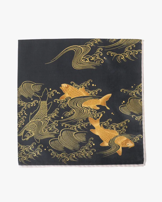 Japanese Handkerchief, Classic, Black and Gold Carp sold by Kiriko