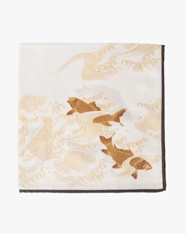 Japanese Handkerchief, Classic, White and Gold Carp sold by Kiriko