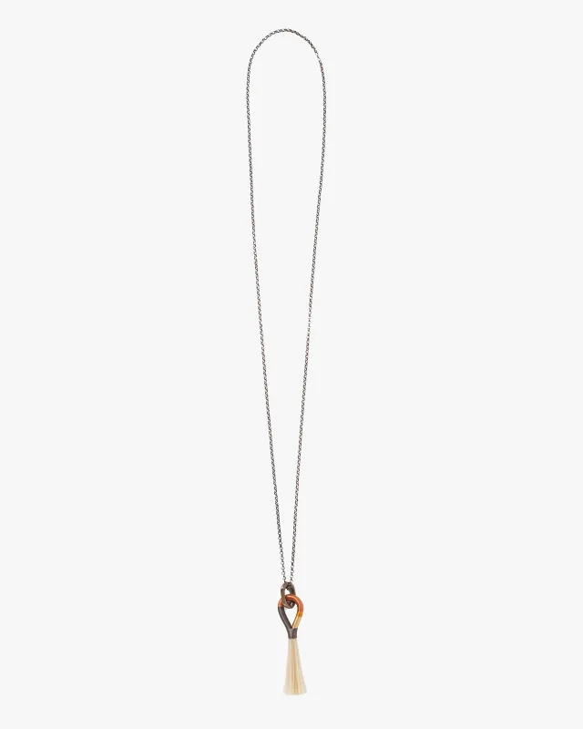 Boet Necklace, Horse Tassel, Dark Gray, Rust, Copper, and Gold with Blonde sold by Kiriko