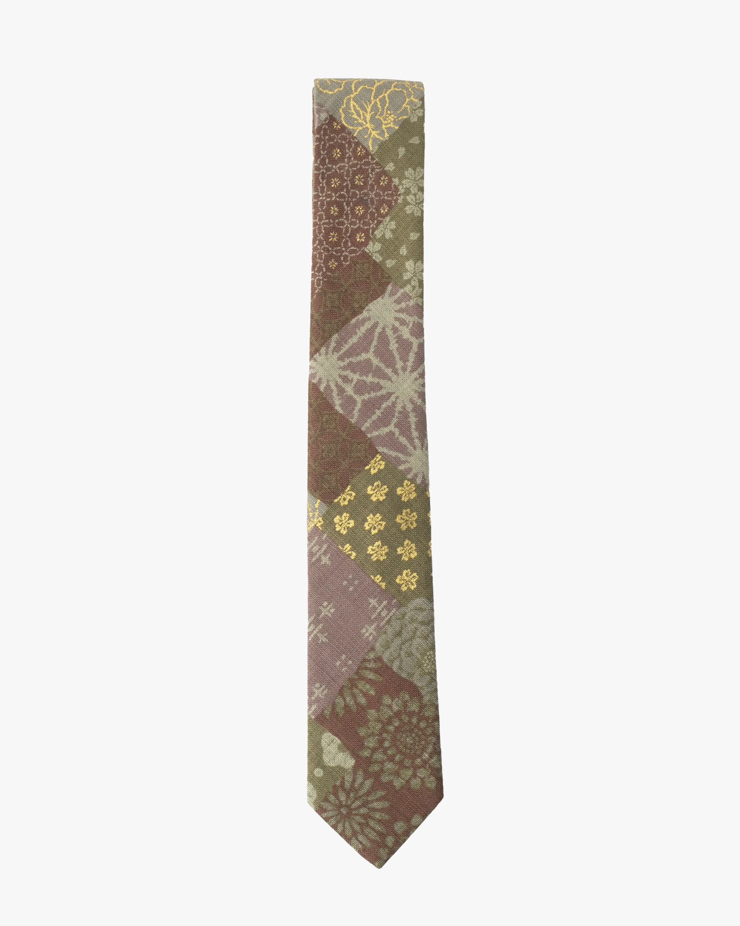 Kiriko Original Tie, Patchwork Style, Azuki and Gold sold by Kiriko