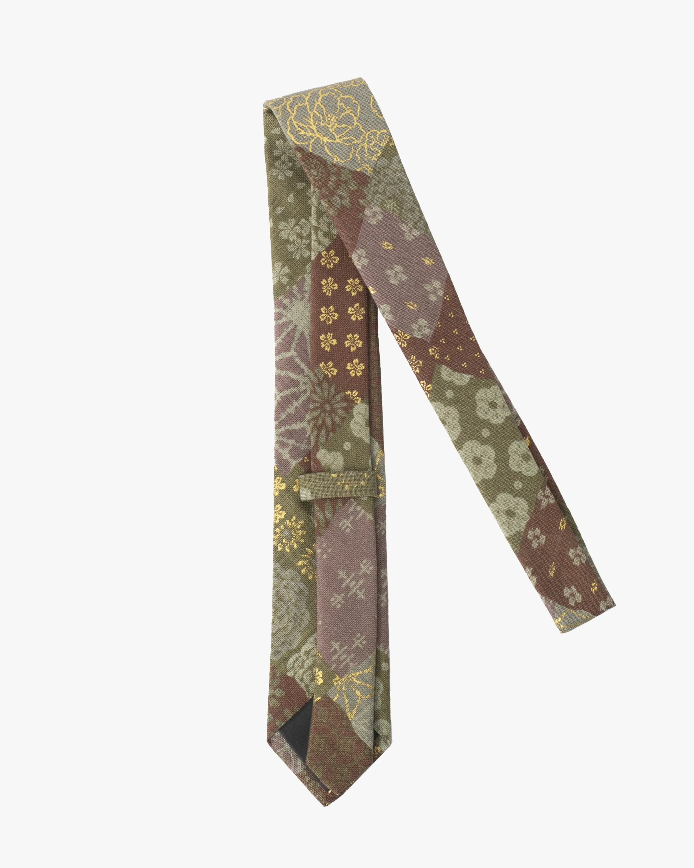 Kiriko Original Tie, Patchwork Style, Azuki and Gold sold by Kiriko product image thumbnail 3