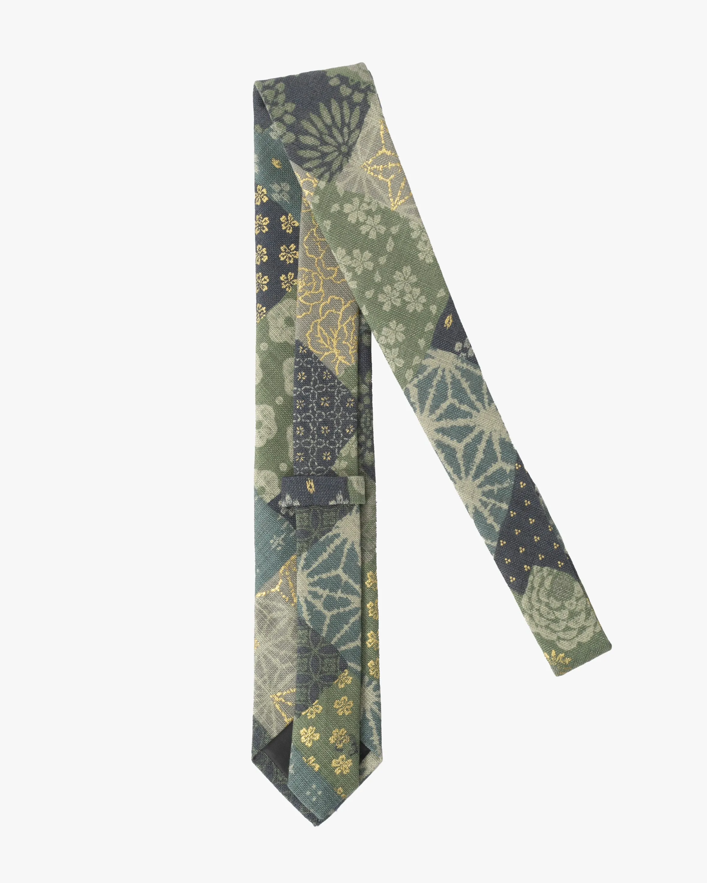 Kiriko Original Tie, Patchwork Style, Sage and Gold sold by Kiriko product image thumbnail 3