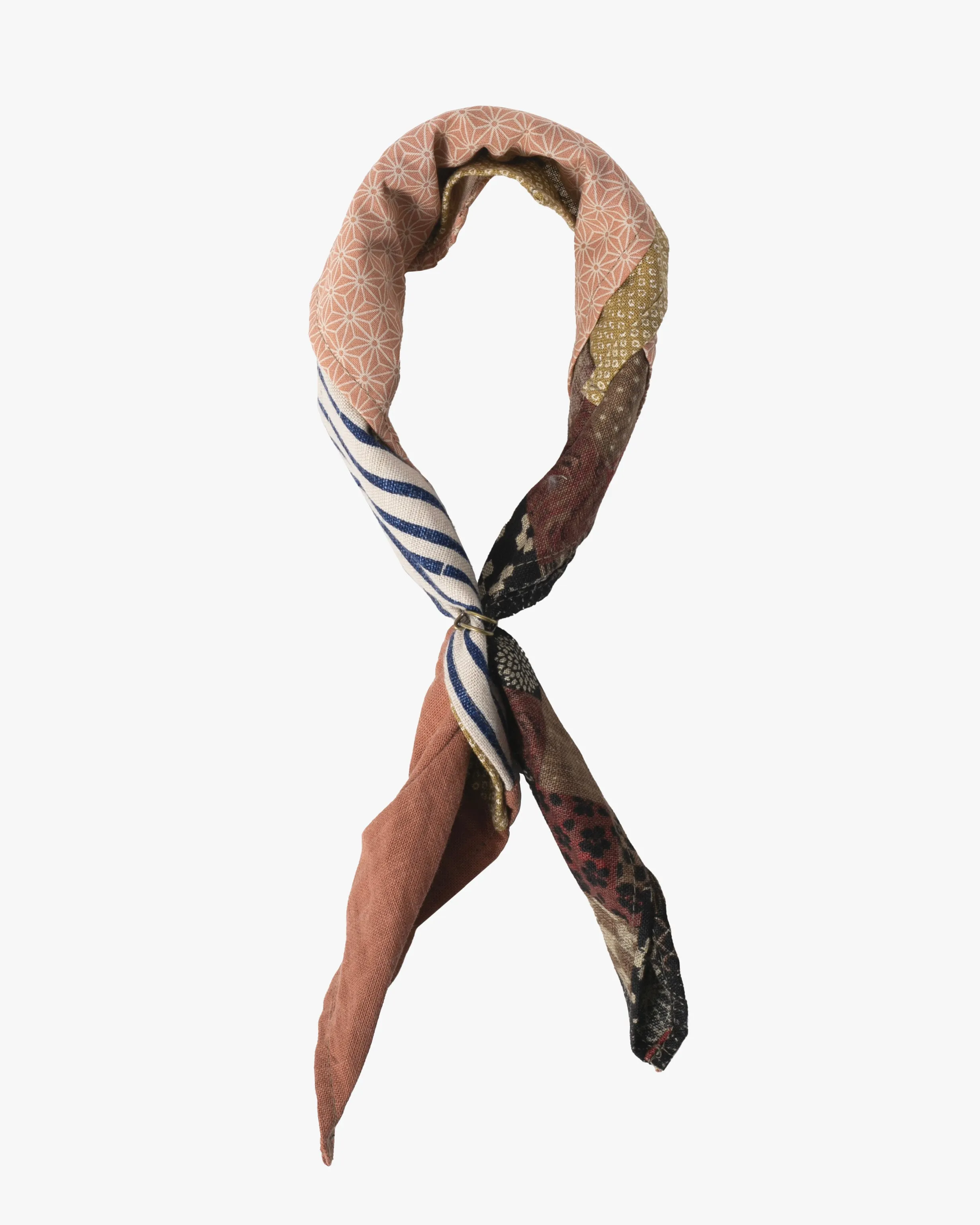 Kiriko Original Bandana, Patchwork, Bamboo Shima, Red Patchwork with Yellow Shibori and Coral Asanoha sold by Kiriko product image thumbnail 4