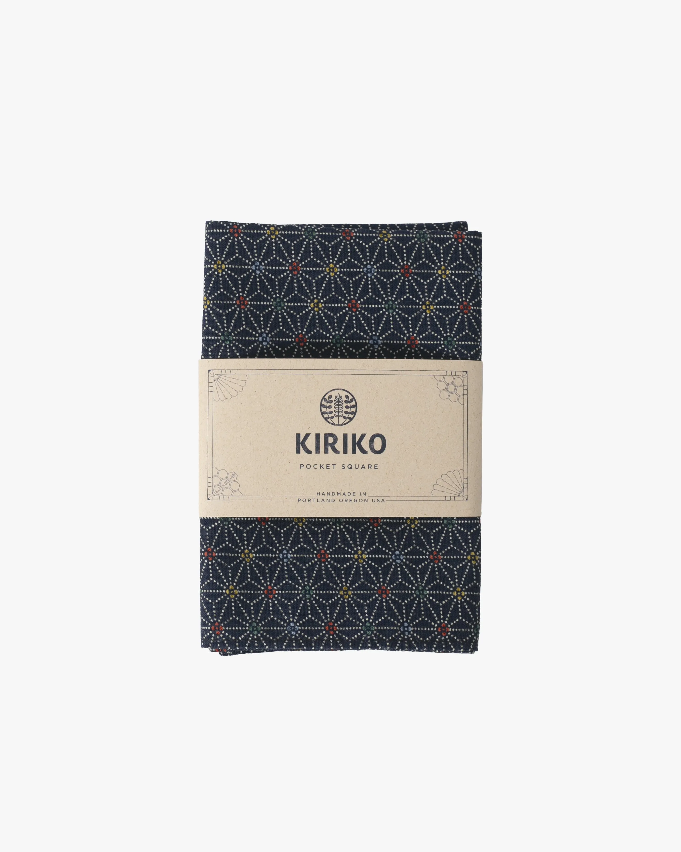 Kiriko Original Pocket Square, Navy with Dotted Asanoha sold by Kiriko product image thumbnail 2