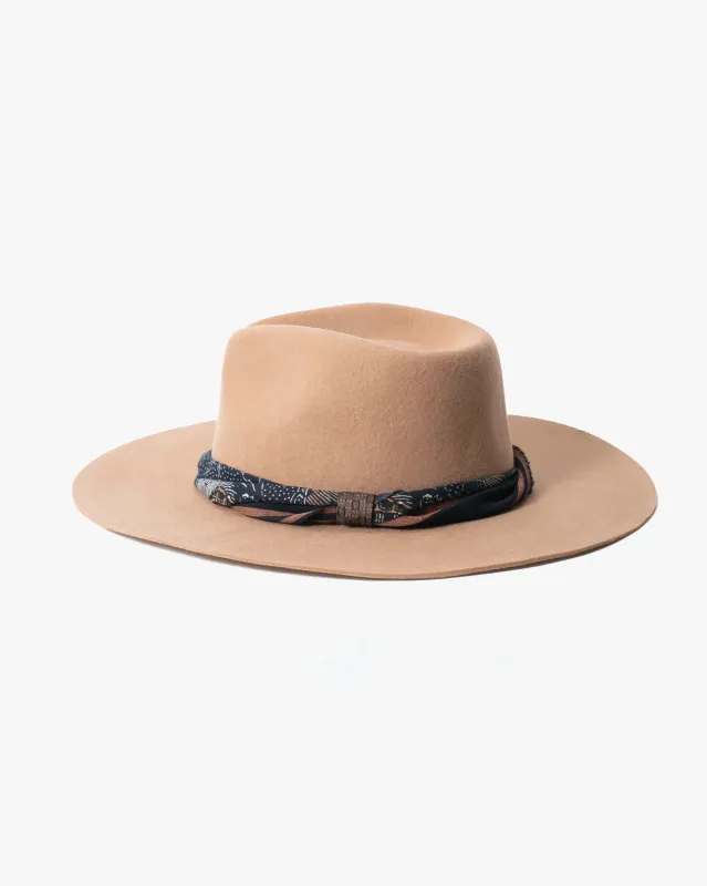 Kiriko Custom Felt Hat, Carmel Twisted with Indigo, Brixton, Katazome and Shima sold by Kiriko