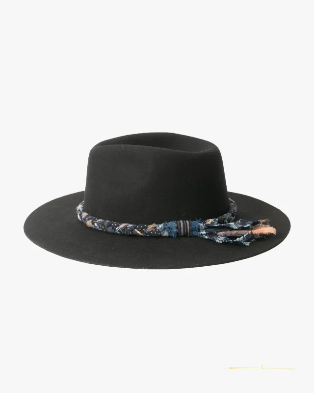 Kiriko Custom Felt Hat, Black with Indigo, Brixton, Kasuri and Plaid sold by Kiriko