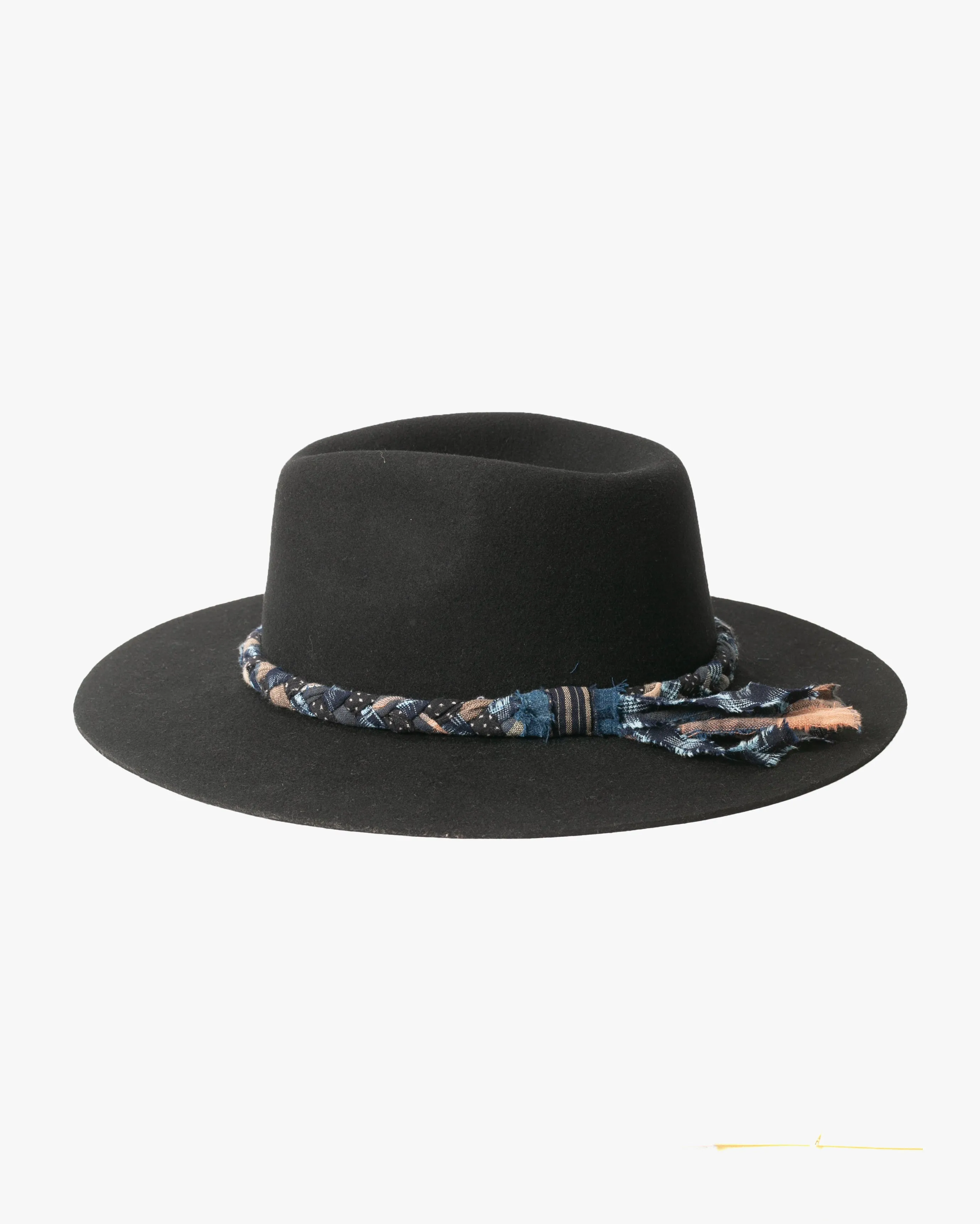 Kiriko Custom Felt Hat, Black with Indigo, Brixton, Kasuri and Plaid sold by Kiriko