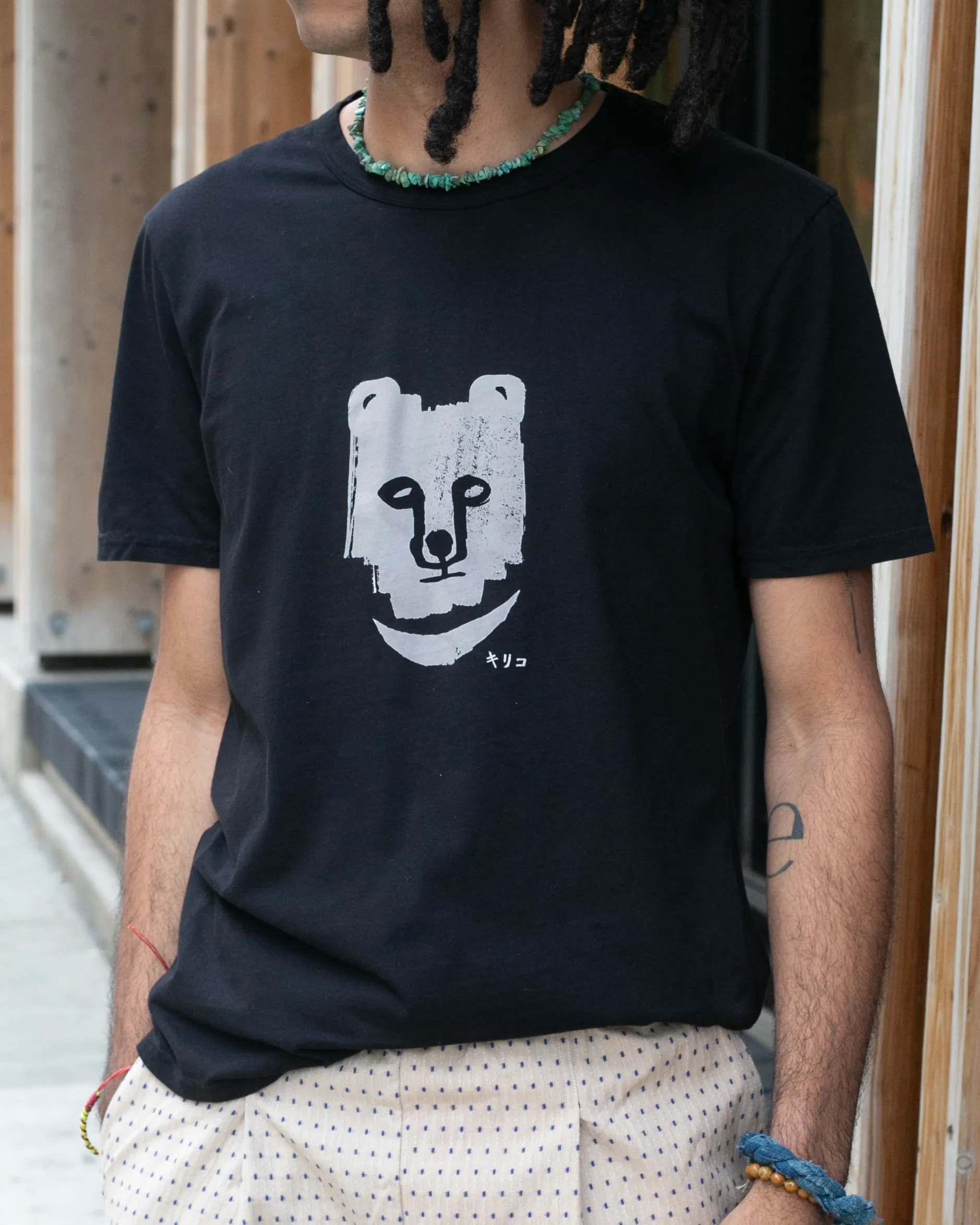 Kiriko Original Tee, 6oz Cotton, Printed Kuma, Semamori Embroidery, Pigment Black sold by Kiriko