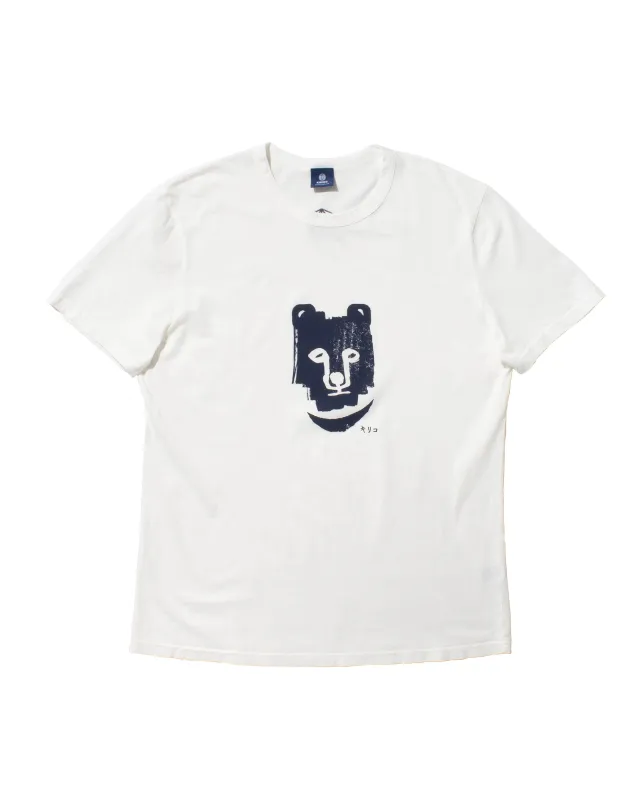 Kiriko Original Tee, 6oz Cotton, Printed Kuma, Semamori Embroidery, White sold by Kiriko