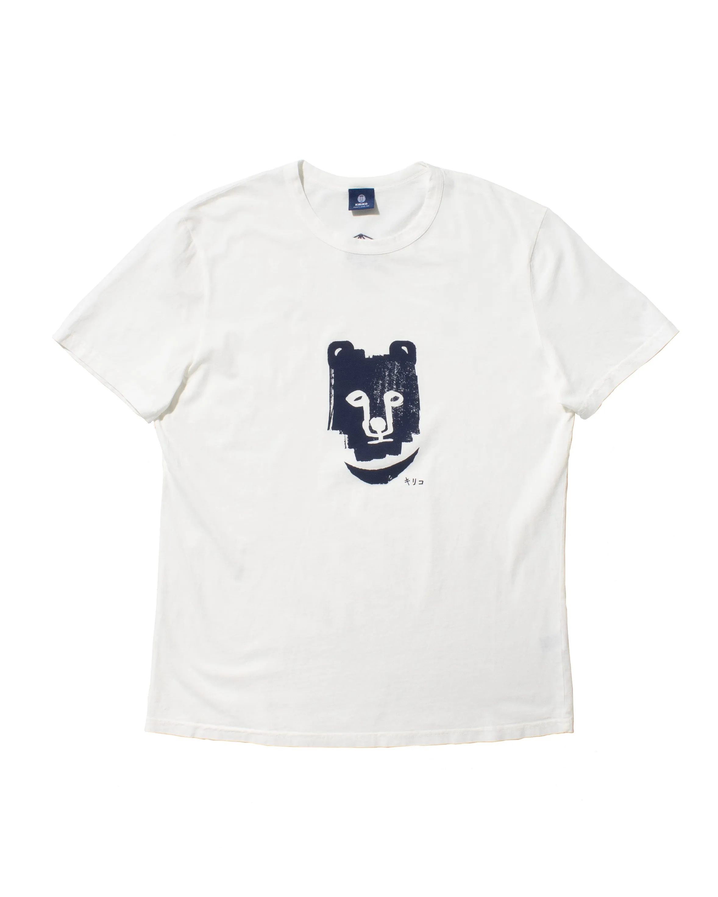 Kiriko Original Tee, 6oz Cotton, Printed Kuma, Semamori Embroidery, White sold by Kiriko