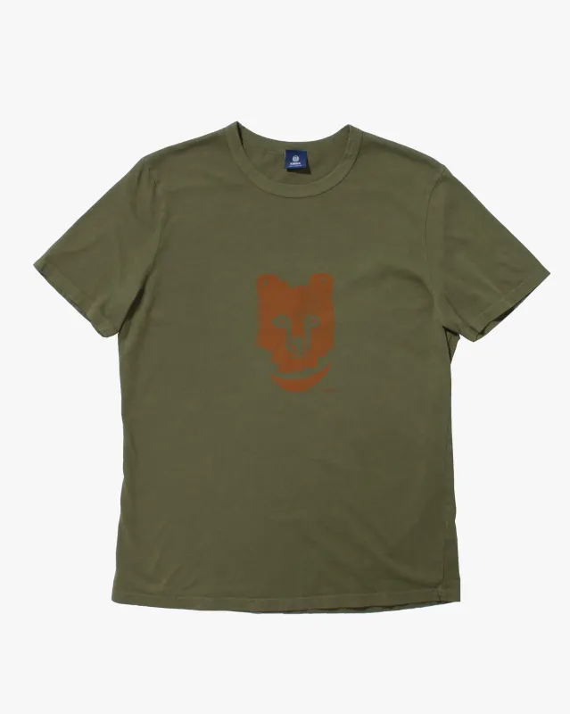Kiriko Original Tee, 6oz Cotton, Printed Kuma, Semamori Embroidery, Army Green sold by Kiriko