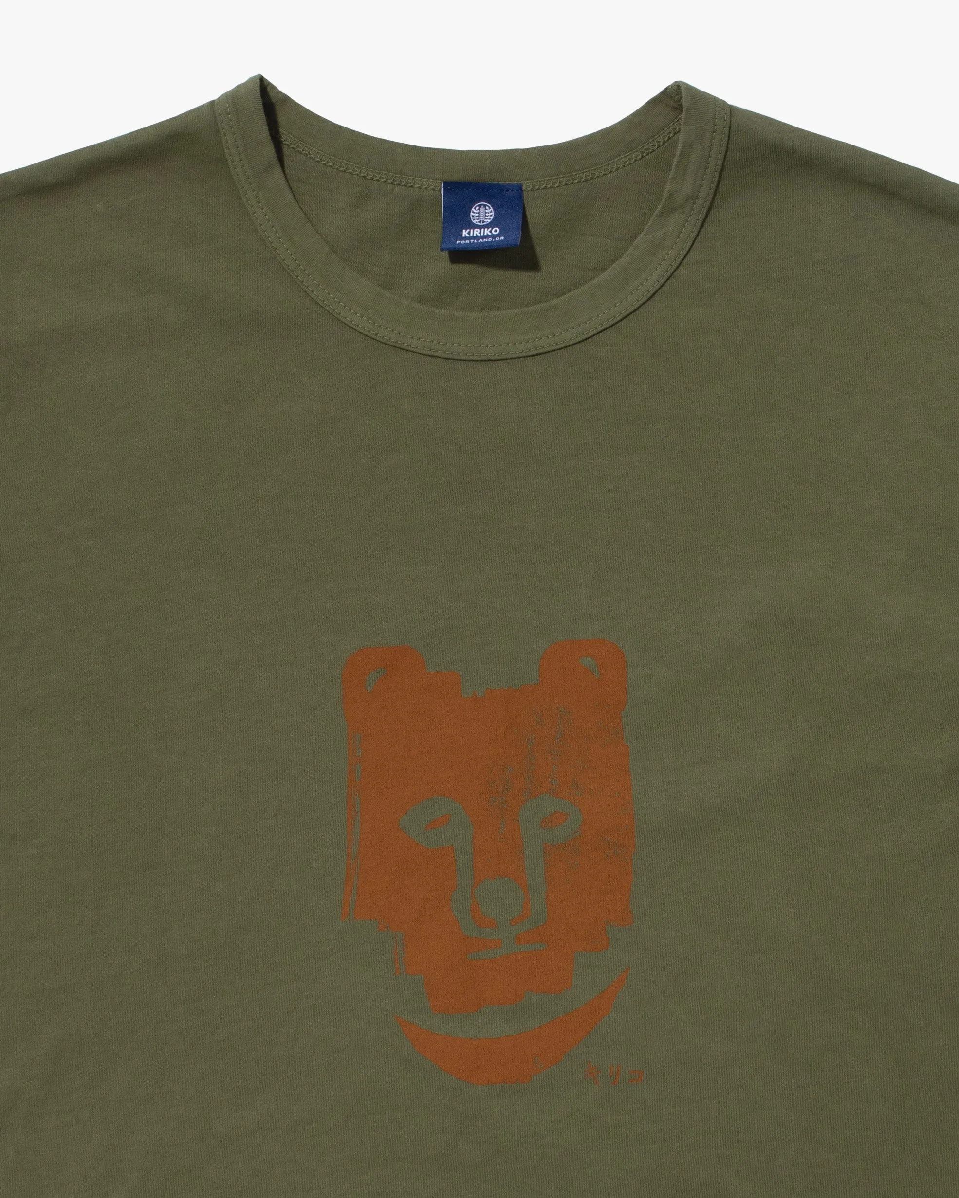 Kiriko Original Tee, 6oz Cotton, Printed Kuma, Semamori Embroidery, Army Green sold by Kiriko product image thumbnail 4