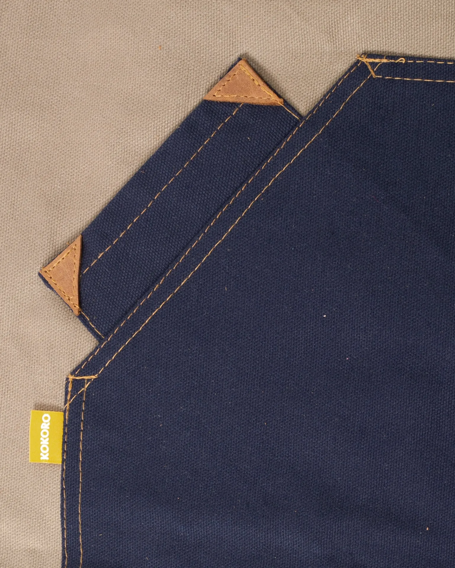 Kokoro Original Work Apron, Full, Canvas Two-Tone, Navy Pocket on Tan sold by Kiriko product image thumbnail 3