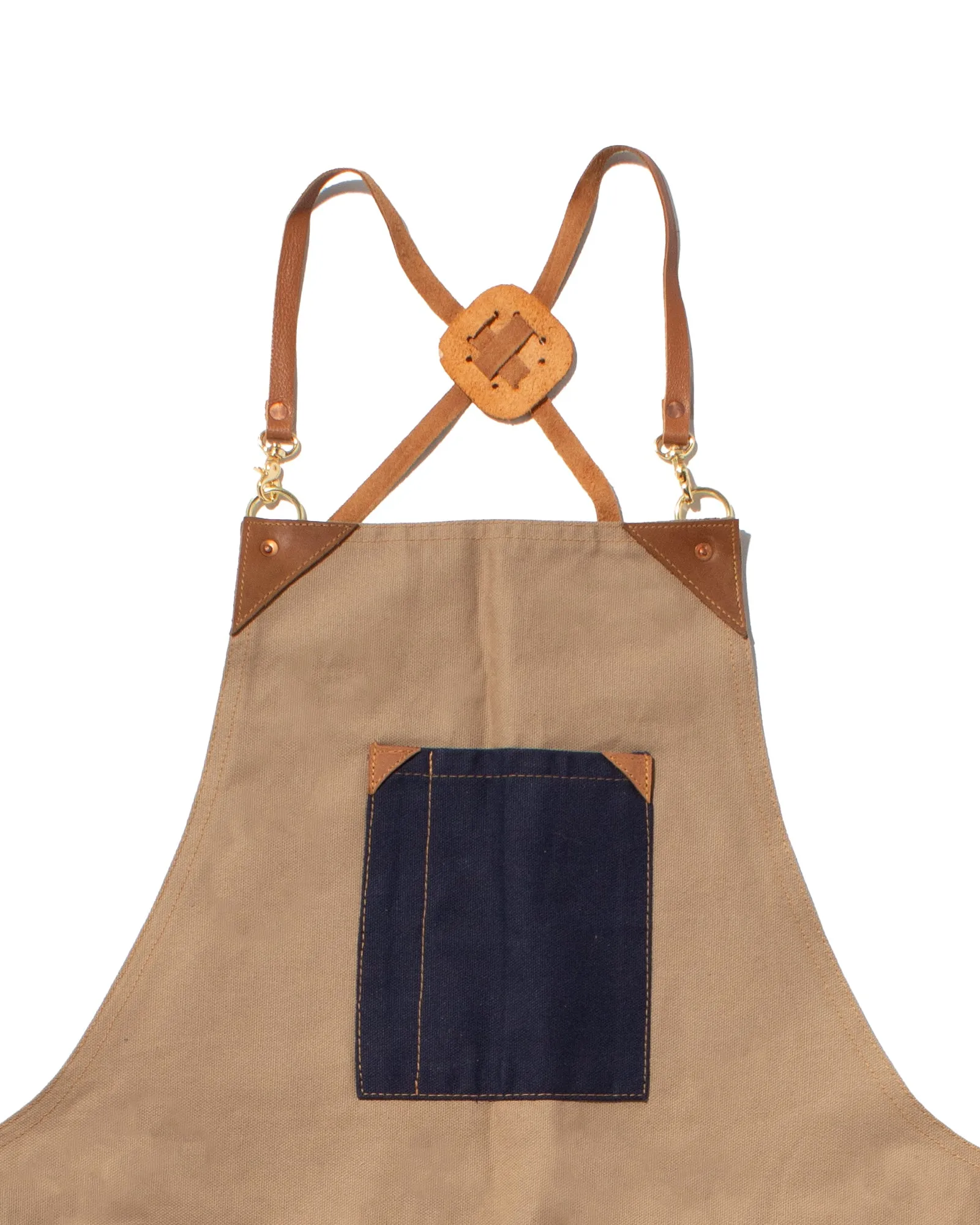 Kokoro Original Work Apron, Full, Canvas Two-Tone, Navy Pocket on Tan sold by Kiriko product image thumbnail 2