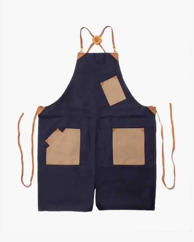 Kokoro Original Work Apron, Full, Canvas, Tan Pocket on Navy sold by Kiriko