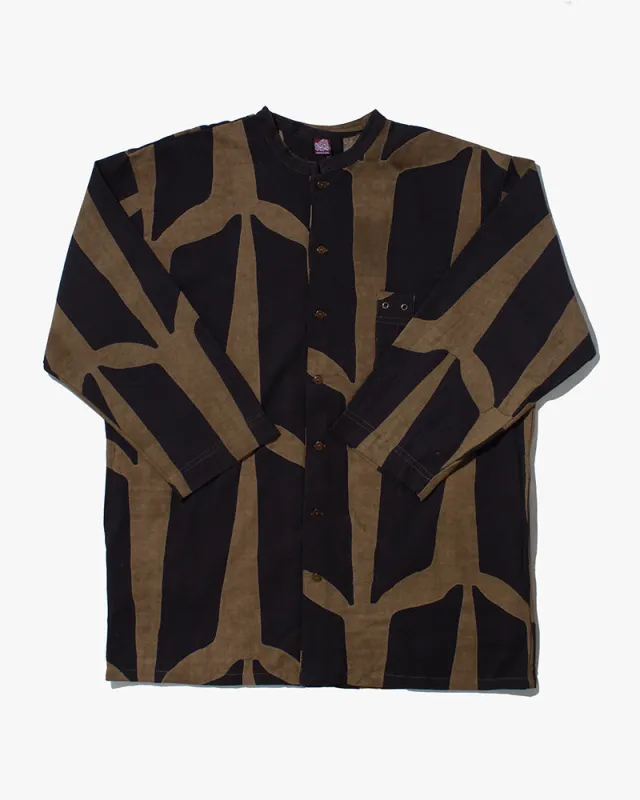 Wa-Modern, Button Down Tunic Shirt, Gold with Black Kugi sold by Kiriko