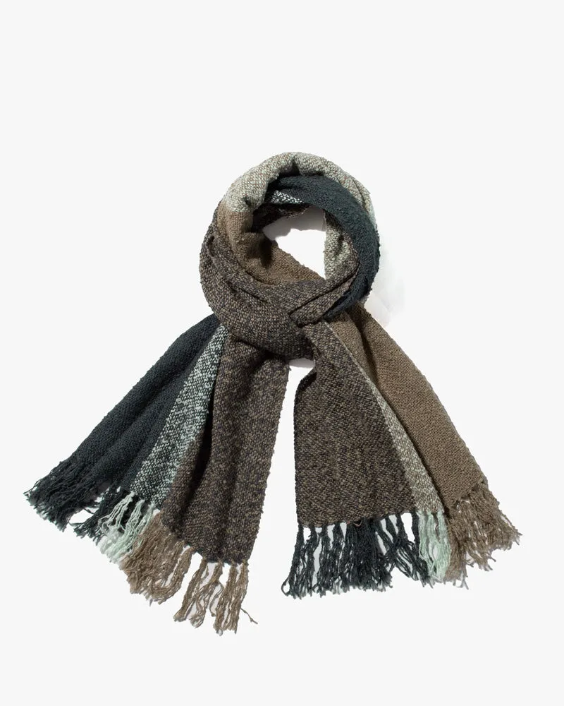Kobo Oriza Scarf, Slub, Khaki and Dark Teal Plaid with Mint Accents sold by Kiriko product image thumbnail 4