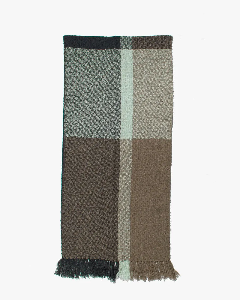 Kobo Oriza Scarf, Slub, Khaki and Dark Teal Plaid with Mint Accents sold by Kiriko product image thumbnail 5