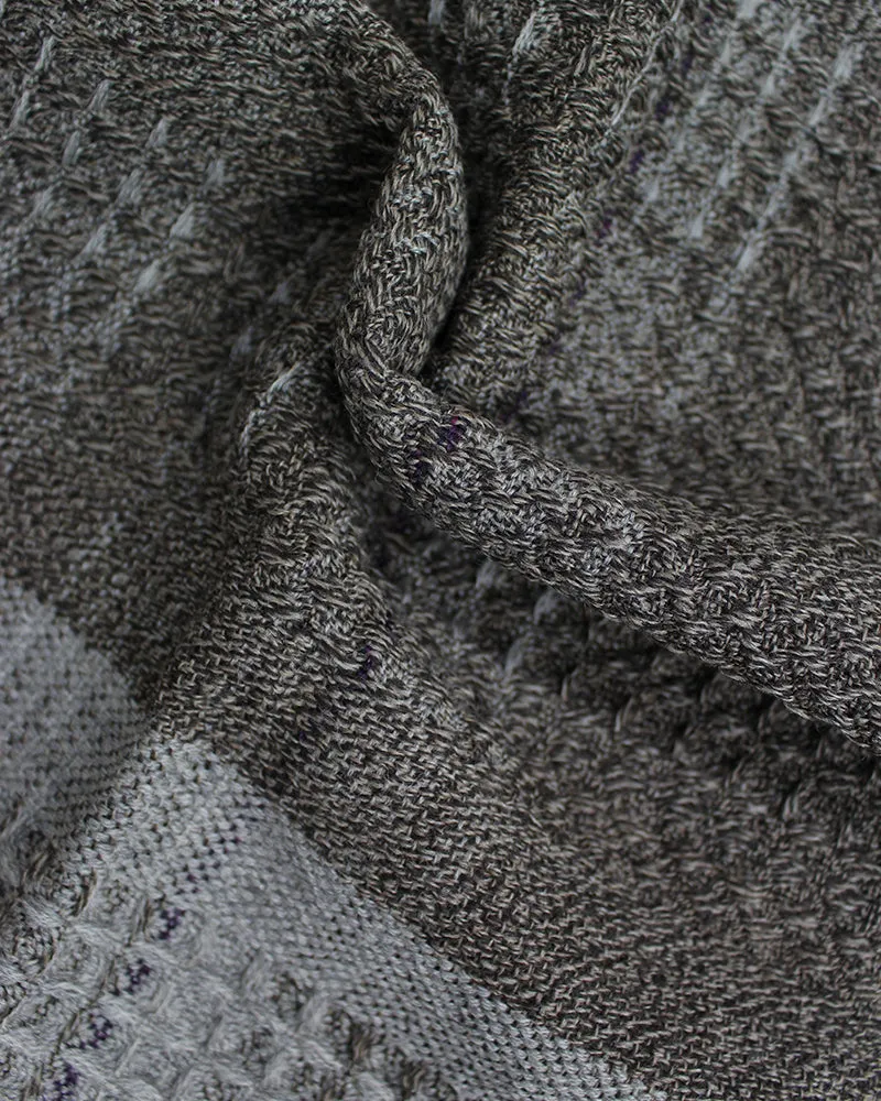 Kobo Oriza Scarf, Multi-Patterned Weave Tan and Purple Plaid sold by Kiriko product image thumbnail 3