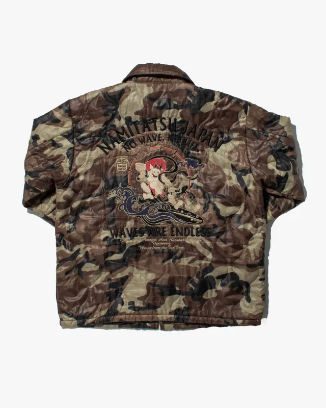 Japanese Repro Quilted Zip-Up Jacket, Namitatsu, Camo Fujin and Raijin with Wave - 2L sold by Kiriko