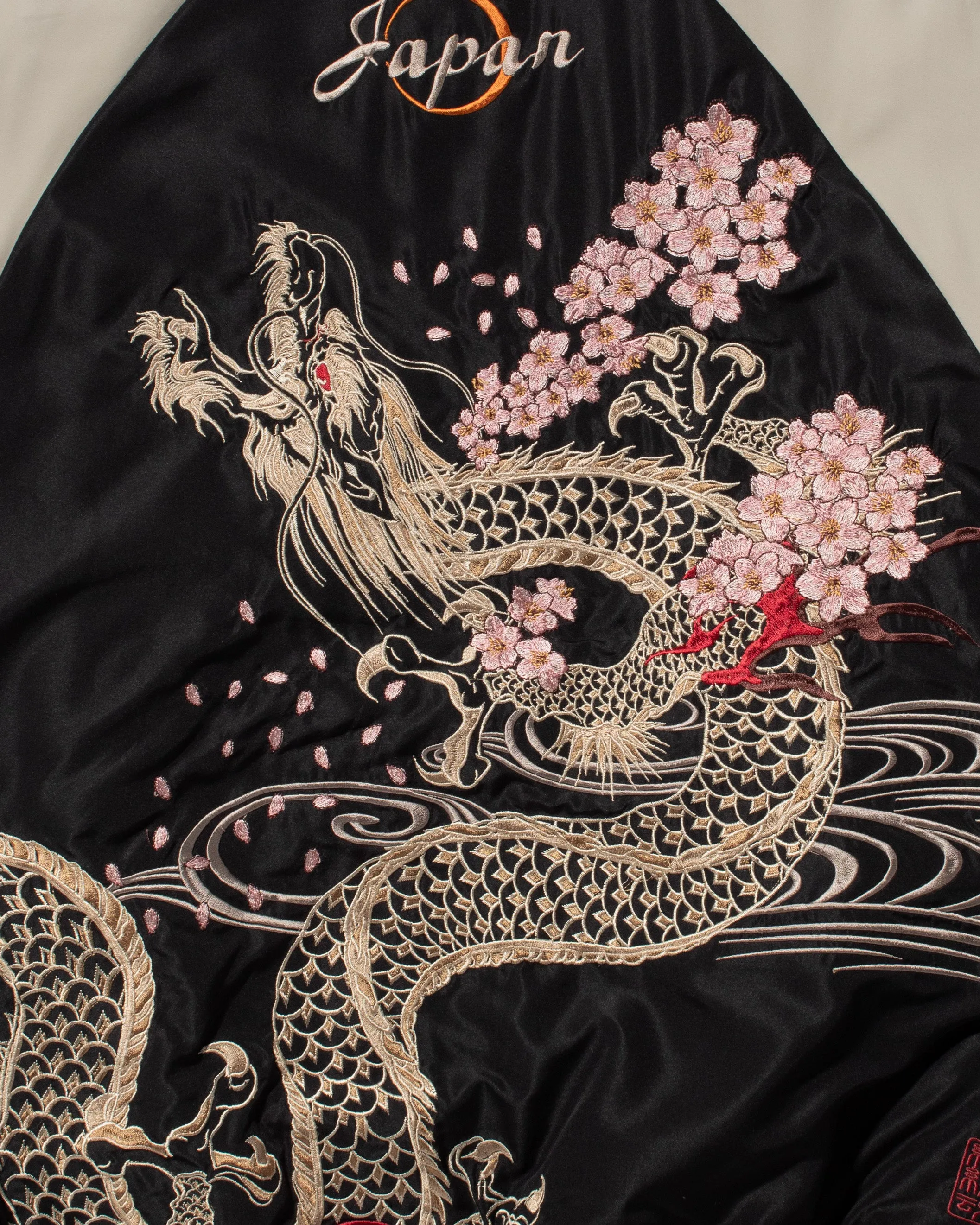 Japanese Repro Souvenir Jacket, Black Cherry Blossom and Dragon - L sold by Kiriko product image thumbnail 2