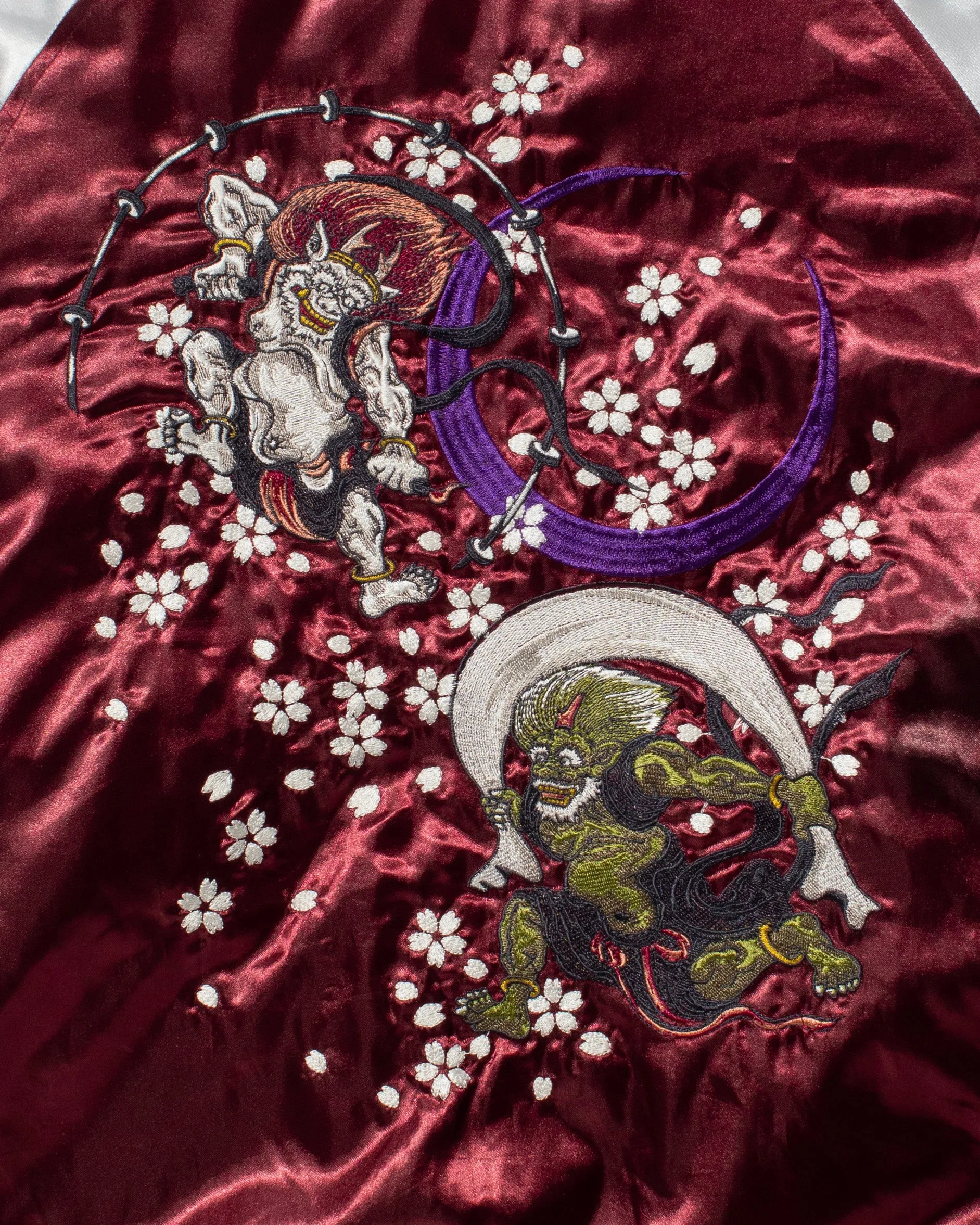 Japanese Repro Souvenir Jacket, Burgundy Raijin and Fujin with Moon - 4L sold by Kiriko product image thumbnail 2