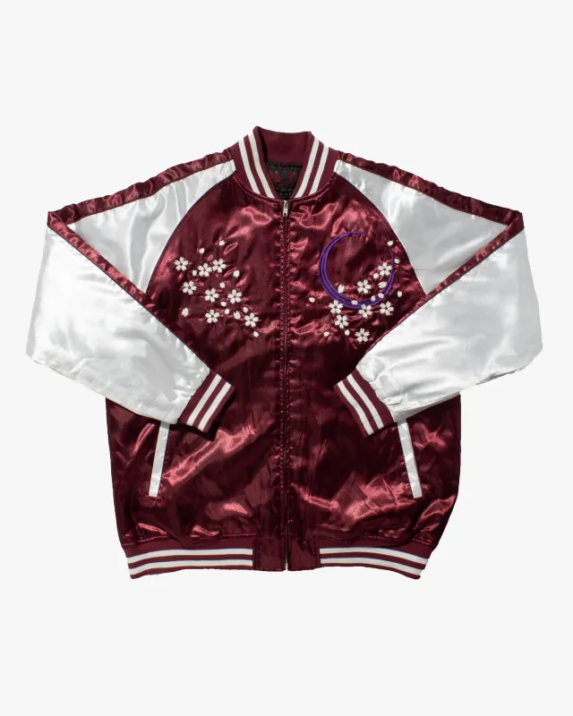 Japanese Repro Souvenir Jacket, Burgundy Raijin and Fujin with Moon - 4L sold by Kiriko