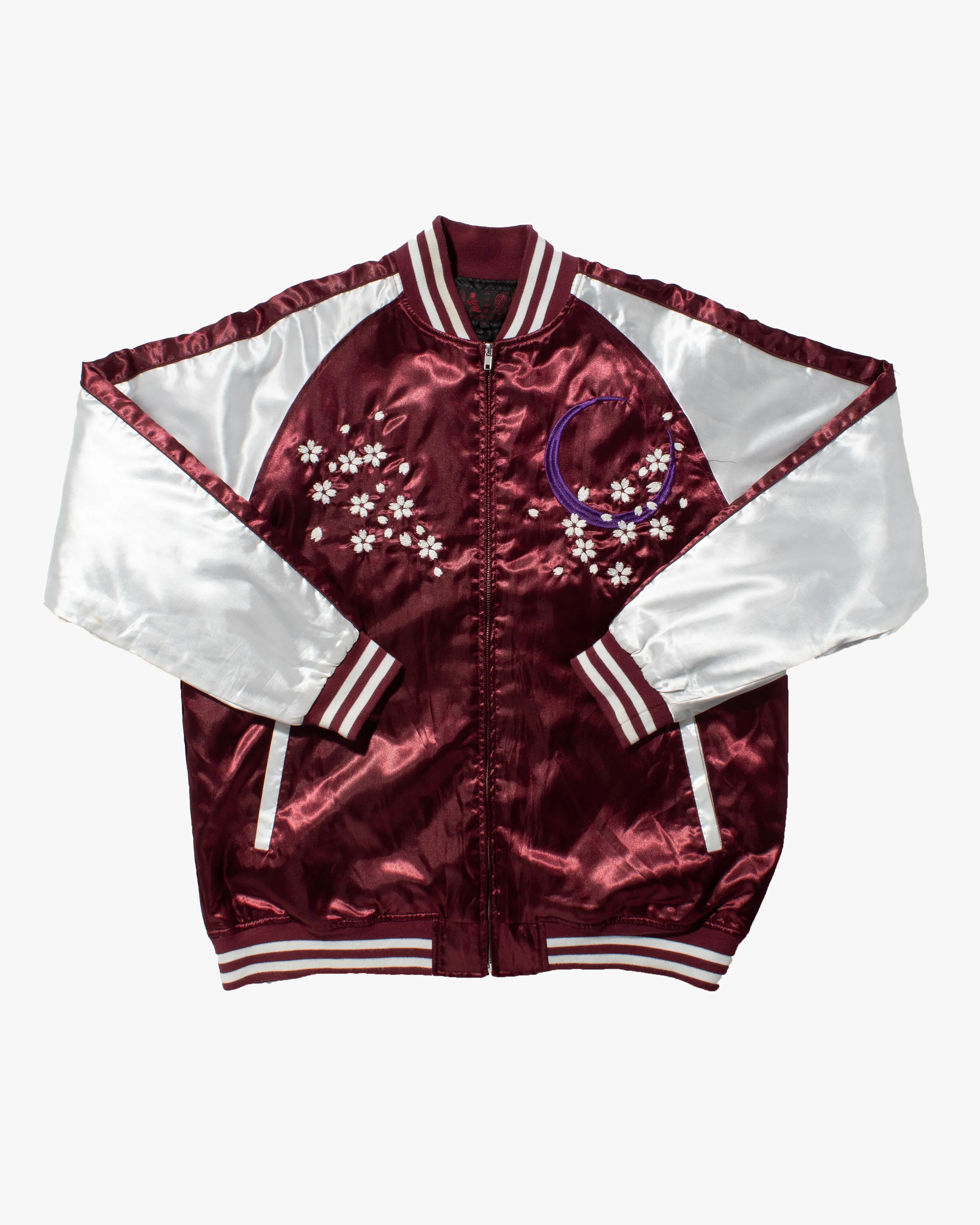 Japanese Repro Souvenir Jacket, Burgundy Raijin and Fujin with Moon - 4L sold by Kiriko