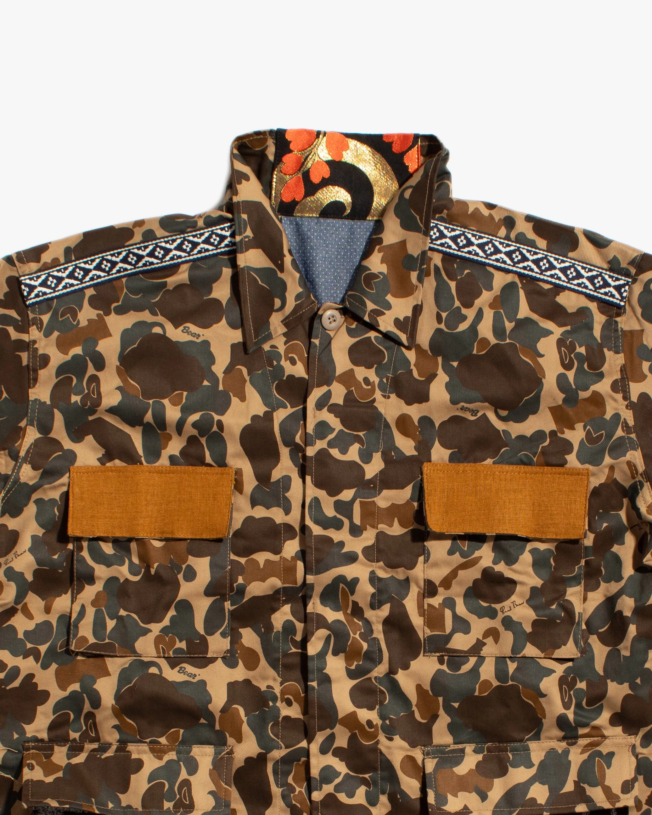 Kiriko Custom Military Jacket, Camo Patched, Kiri Karakusa Obi with Hishi Webbing, Asanoha, and Orange Pocket Flaps sold by Kiriko product image thumbnail 2