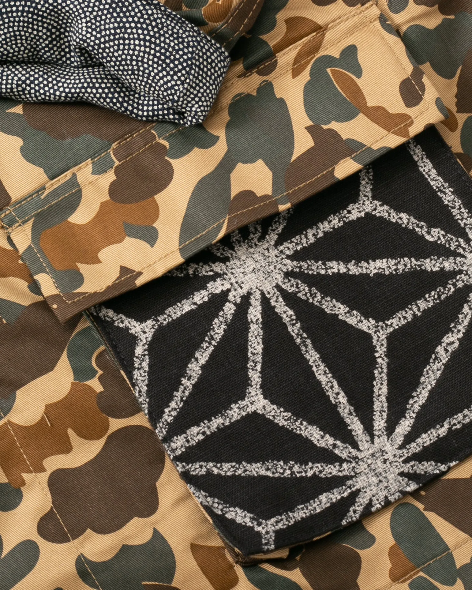 Kiriko Custom Military Jacket, Camo Patched, Kiri Karakusa Obi with Hishi Webbing, Asanoha, and Orange Pocket Flaps sold by Kiriko product image thumbnail 4