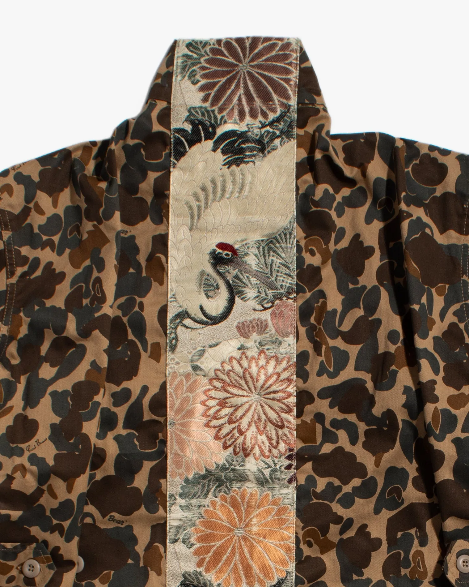 Kiriko Custom Military Jacket, Camo Patched, Crane and Chrysanthemum Obi with Hishi Webbing, Shippou, Asanoha, and Rust Pocket Flaps sold by Kiriko product image thumbnail 5