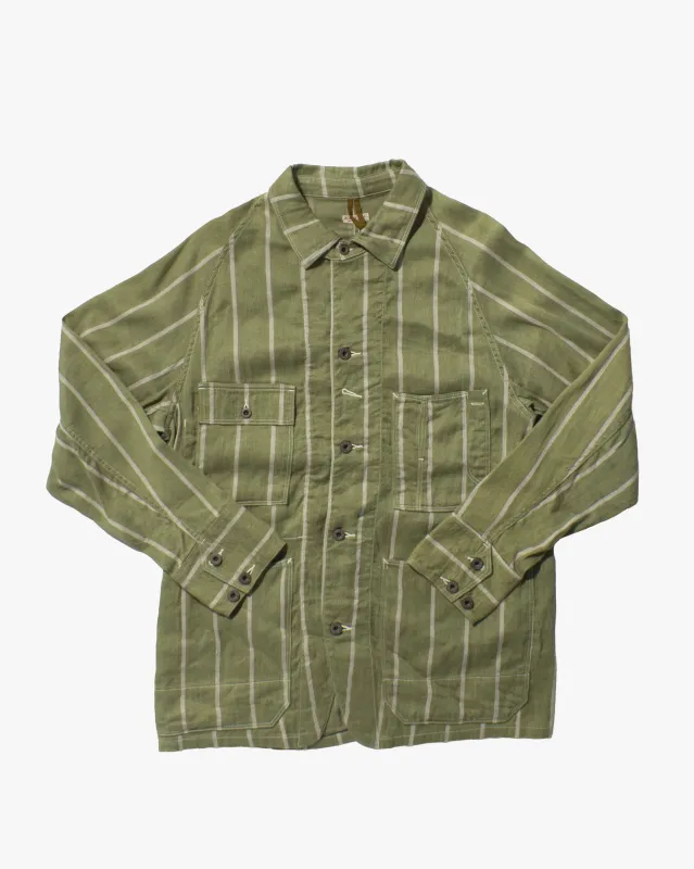 Japanese Repro Chore Coat, L, Kapital, Olive Striped sold by Kiriko