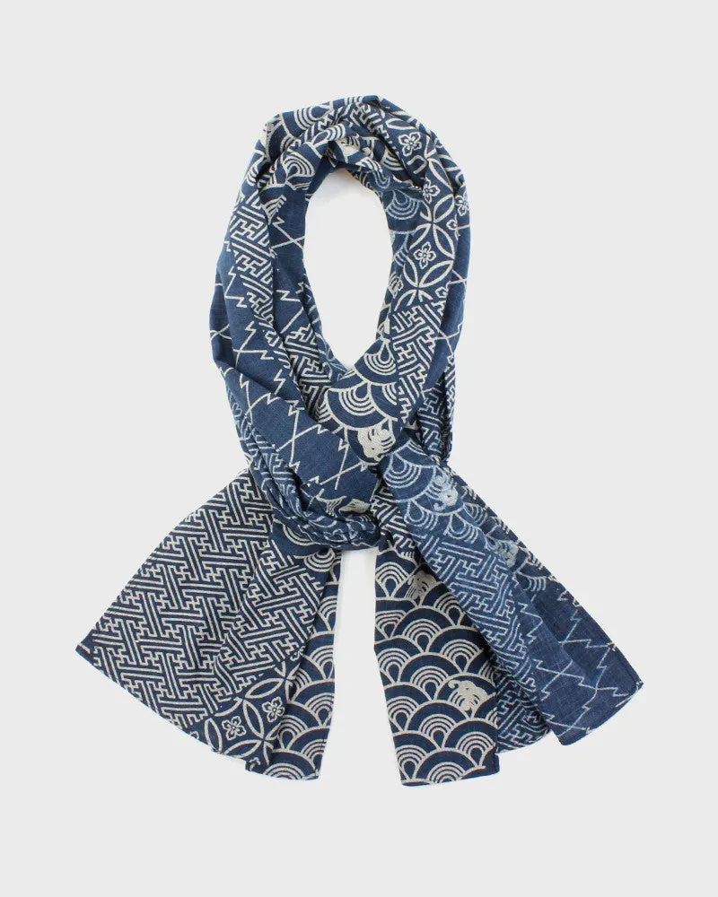 Kiriko Original Scarf, Classic, Indigo Large Multi Pattern sold by Kiriko