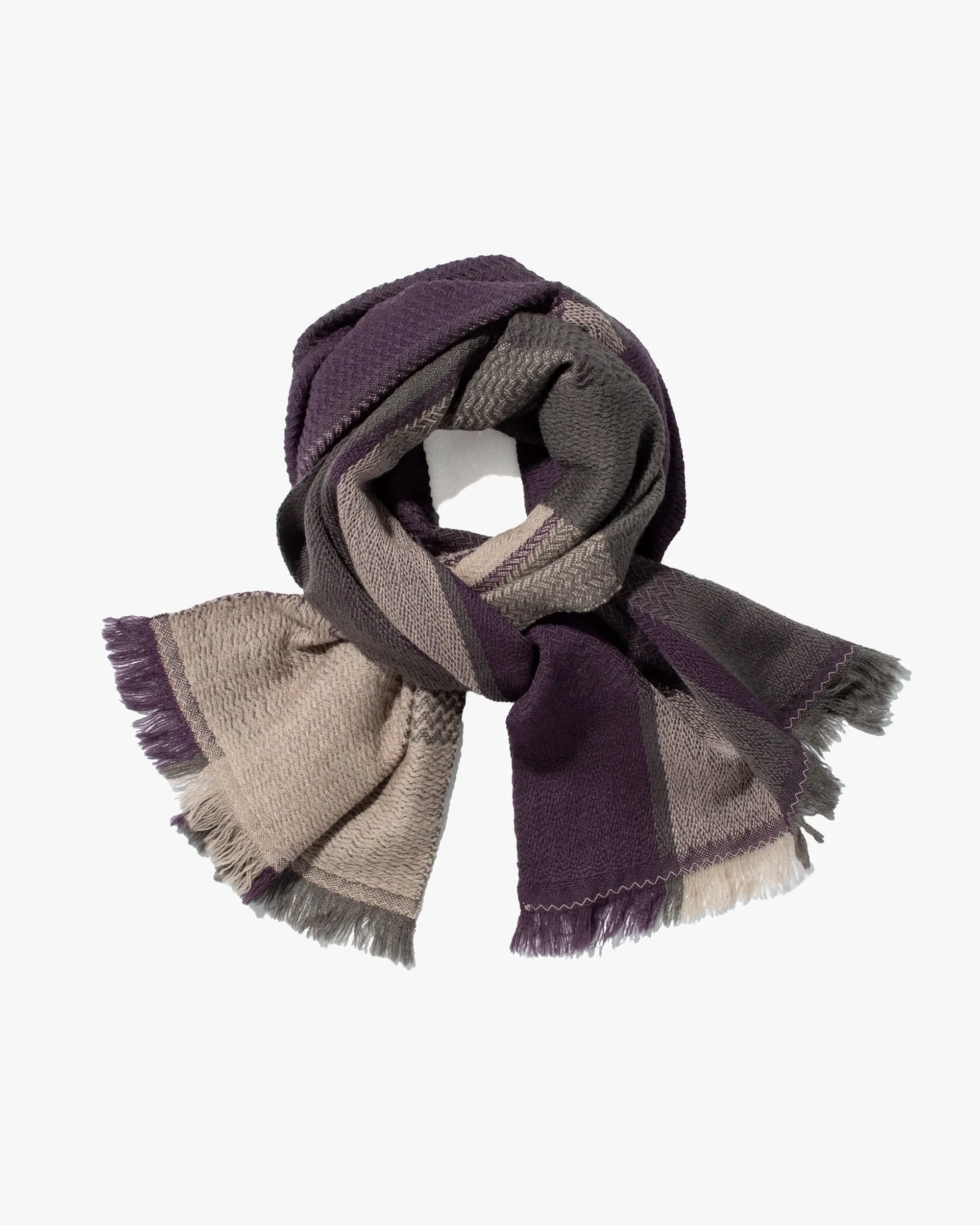 Kobo Oriza Muffler, Autumn Leaves, Purple and Gray sold by Kiriko