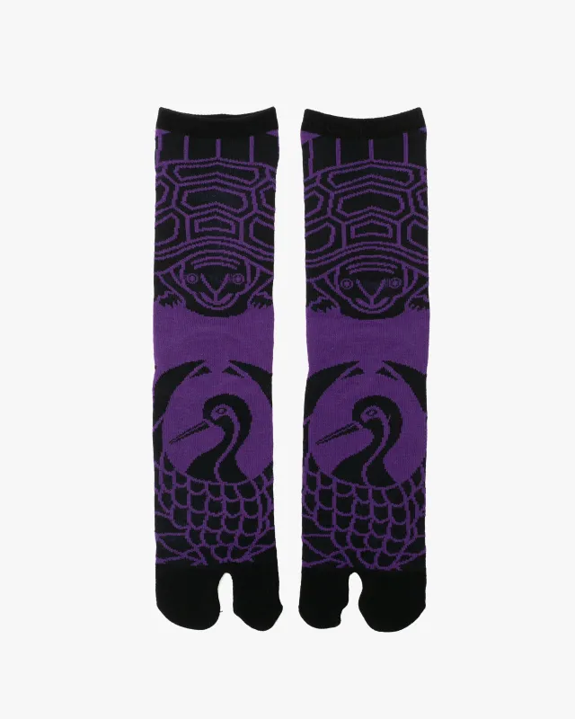 Wa Modern, Tabi Socks, Crew, Black and Purple Crane M/L sold by Kiriko